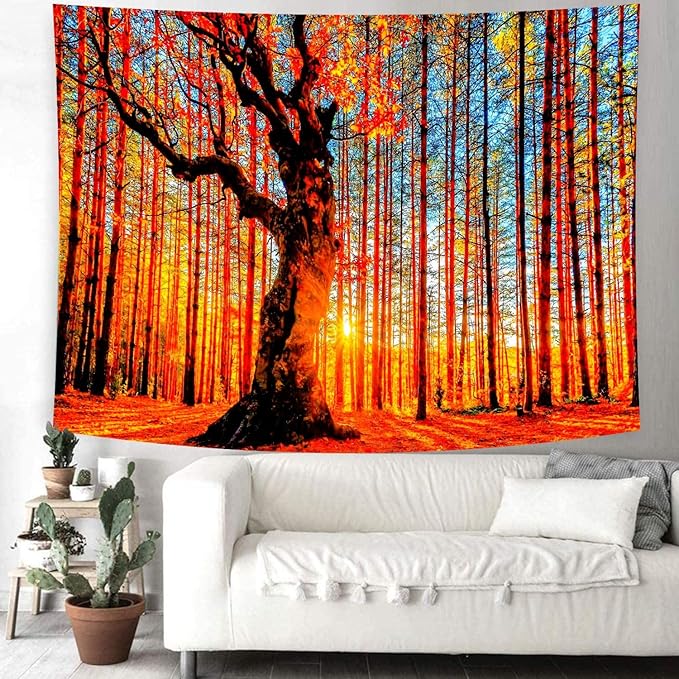 Delur Sunset Forest Tapestry Tree of Life Tropical Rainforest Landscape Tapestry Wall Hanging Scenic Nature Woodland Natural Sunrise Headboard for Bedroom Living Room Home Decor (51.2" x 59.1")-Ruum Studio Home