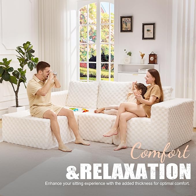 Hobestluk Modular Sectional Sofa Memory Foam Couch Oversized Sectional Sofa 3-Seater with Chaise Cloud Couch with Removable Cover L Shape Sofa for Living Room (Plush White, 3-Seater with Chaise)-Ruum Studio Home