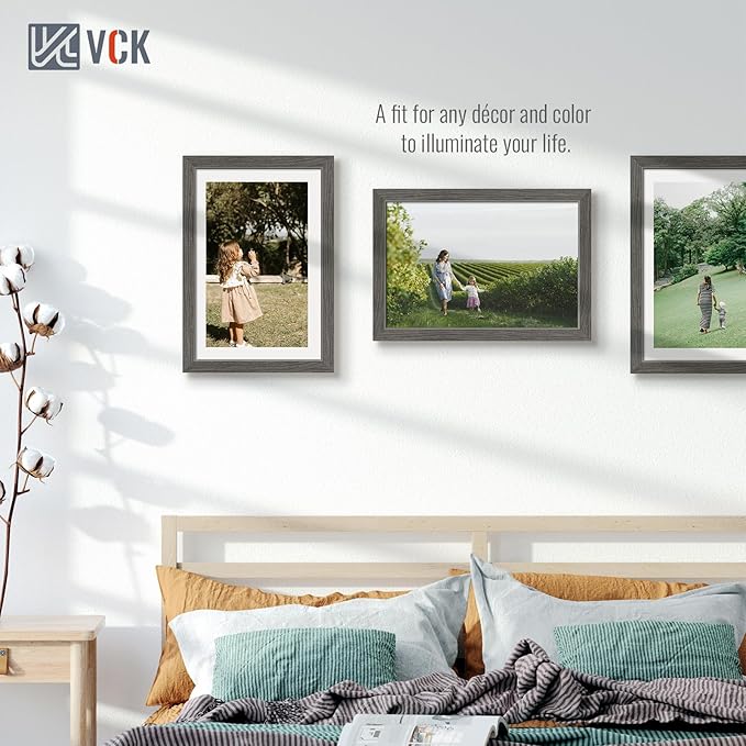 VCK 12x18 Frame Set of 3, Gray Solid Wood Poster Picture Frame, Exclusive Wood Grain, Wall Gallery Frame-Ruum Studio Home