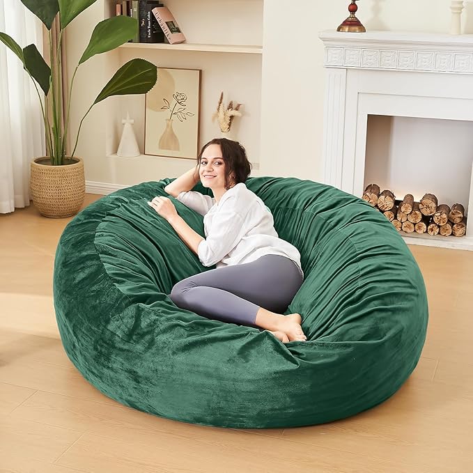Bean Bag Chairs for Adults - Memory Foam Furniture BeanBag Chair - Kids/Teens Sofa with Soft Micro Fiber Cover - Round Fluffy Couch for Living Room Bedroom College Dorm - 4 ft, Green-Ruum Studio Home