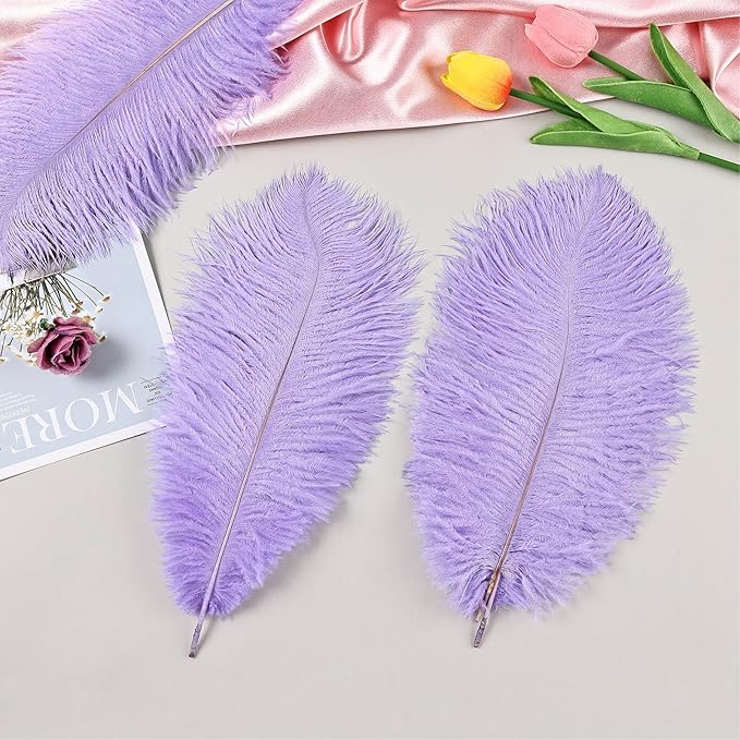 THARAHT Lavender Ostrich Feathers 24pcs Natural Bulk 8-10Inch 20cm-25cm for Crafts Wedding Party Centerpieces Flower Arrangement Easter Gatsbi and Home Decoration Feather-Ruum Studio Home