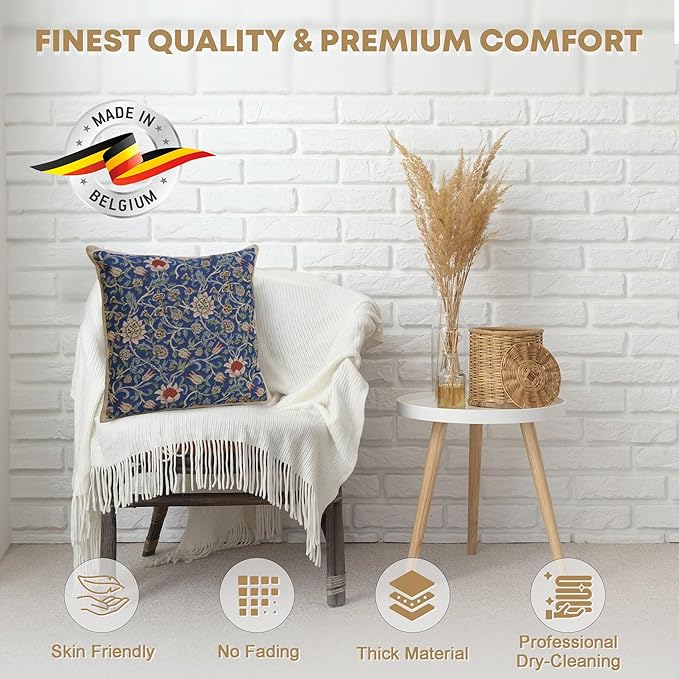 Charlotte Home Furnishings Throw Pillow Covers 16x16 in, Royal Blue Decorative Couch Pillow Covers, Boho Decor European Tapestry Cushion Cases, Living Room Cozy Home Decor, Jacquard Woven Soft Cotton-Ruum Studio Home