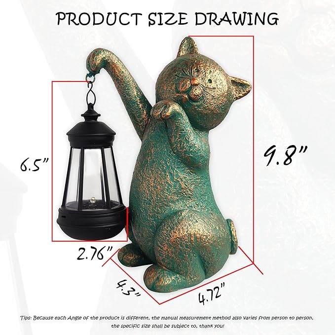 JOYBEE Garden Statues Cat with Solar Lantern Outdoor Decor-Cat Solar Figurines Lights Decorations for Patio Yard Lawn Ornaments-Gifts for Birthday Easter Housewarming-Ruum Studio Home