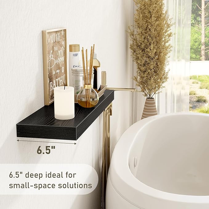 Fun Memories Black Floating Shelves Wall Shelf 24 Inch Long, Rustic Bathroom Shelves, Wall Mounted Wood Floating Shelf for Kitchen, Living Room, Bedroom, 24 x 6.7 x 1.4 inch Set of 3-Ruum Studio Home