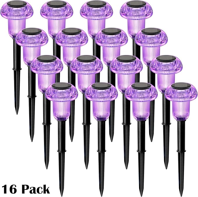 Halloween Solar Lights Outdoor 16 Pack Purple LED Waterproof Mushroom Outside Lights for Yard Garden Patio Pathway Walkway Landscape Halloween Decorations-Ruum Studio Home