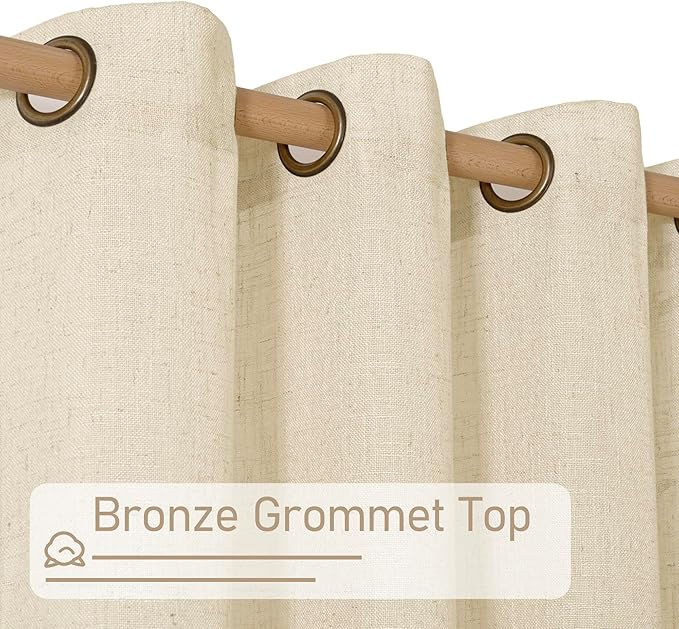 LAMIT Short Linen Window Curtains 30 Inches Long 2 Panels, Beige Semi Sheer Light Filtering Panels Bronze Grommet Neutral Drapes for Basement/Small Windows, 34 x 30 Inch-Ruum Studio Home