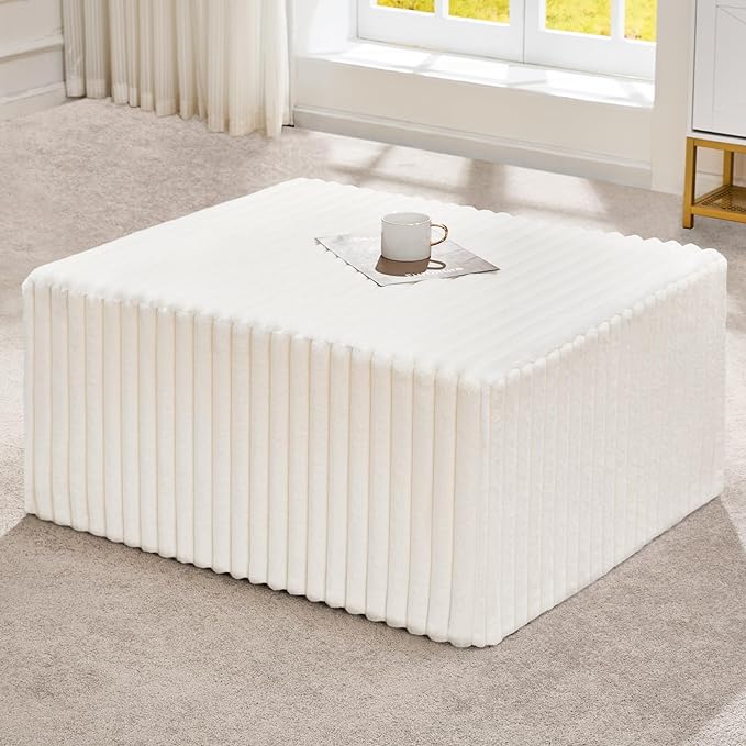 Hobestluk Rectangle Ottoman Memory Foam Footrest for Couch with Removable Cover Large Floor Seating for Adults Ottoman Coffee Table for Living Room, Bedroom or Office (Strip White, Footrest)-Ruum Studio Home