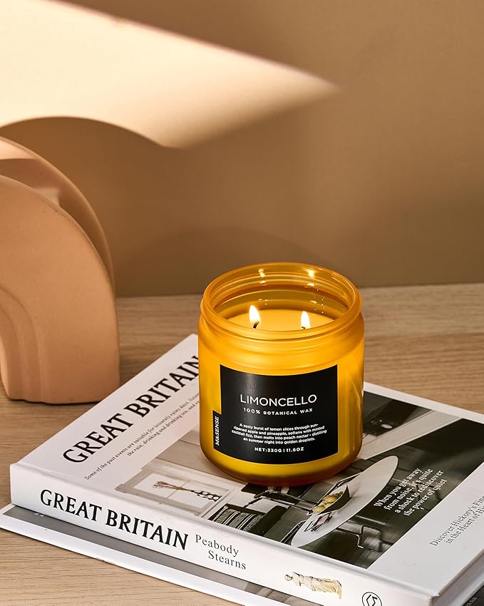 M&SENSE Limocello Scented Candle - 11.6oz Natural Soy Wax Non Toxic 70-Hour Slow Burning 2-Wick Lemon Highly Scent for Home Decor, Summer Candle for Yoga Spa & Meditation & Relaxing Gift-Ruum Studio Home