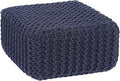REDEARTH · Cube Low Pouf Foot Stool Ottoman - Hand Knitted Poof - Cord Boho Pouffe - Home Décor - Stuffed Footrest for Living Room - Nursery - Bedroom - Patio (16" x 16" x 8") - Navy Blue-Ruum Studio Home