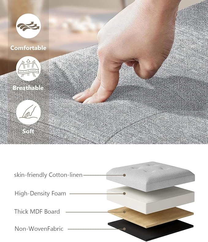 15 Inches Small Folding Storage Ottoman Cube, Storage Footrest, Foot Rest Stool, for Living Room, Bedroom, Dorm, Hallway, Entryway, Light Gray-Ruum Studio Home