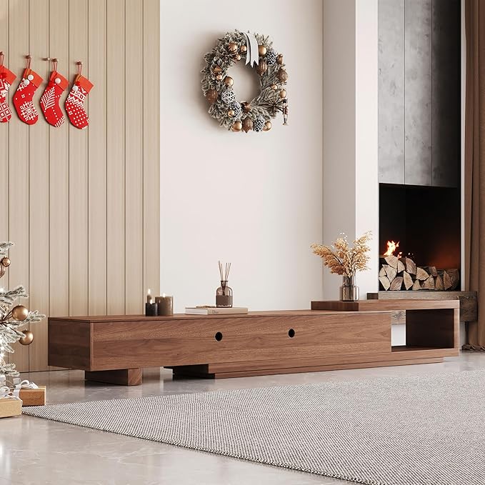 Mid Century Modern TV Stand for 75+ Inch TVs, Extendable Media Console (78"-103") with Ample Storage - Sleek Walnut Entertainment Center for Living Room-Ruum Studio Home
