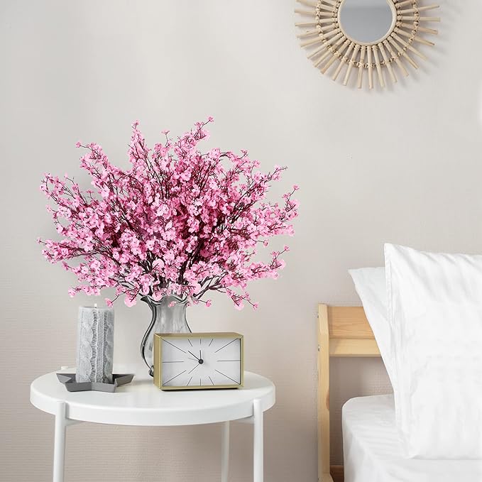 Sggvecsy 15 Pcs Babys Breath Artificial Flowers Gypsophila Bouquets Bulk Real Touch Fake Silk Flowers for Home Wedding DIY Floral Arrangement Kitchen Table Centerpiece Festival Decoration (Pink)-Ruum Studio Home