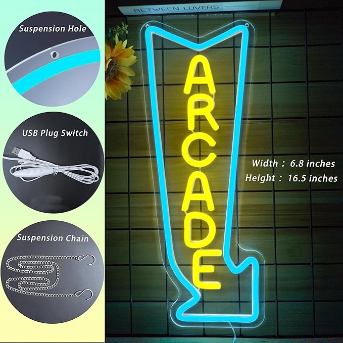 Arcade Neon Sign LED Light Dimmable Gaming Lights for Wall Decor USB Powered Neon Gaming Sign for Game Rooms, Bars and Retro Arcade Decor Gifts for Teenage Boys, Kids-Ruum Studio Home