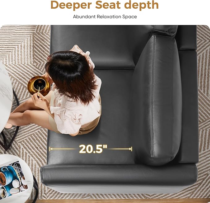 Faux Leather Oversized Accent Chair with Storage Deep Seat Single Sofa Large Reading Armchair for Living Room Bedroom Office Black-Ruum Studio Home