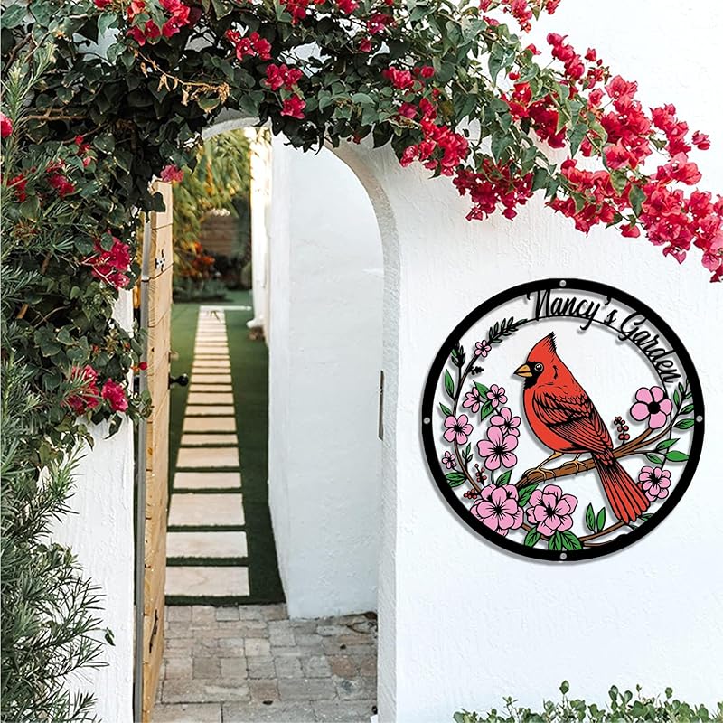 Personalized Name Garden Cardinal Metal Signs with Stake, Custom Family Name Yard Decor for Outdoor Outside, Cardinal Lawn Patio Stake Gardening Enthusiasts Grandmothers Gift-Ruum Studio Home