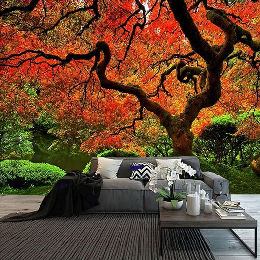 FENDROM Lakeside Red Tree Print Tapestry Nature Old tree Wall Hanging Decorative Psychedelic Scenic Tree Headboard Bedspread Tapestries for Bedroom Living Room Decor-Ruum Studio Home