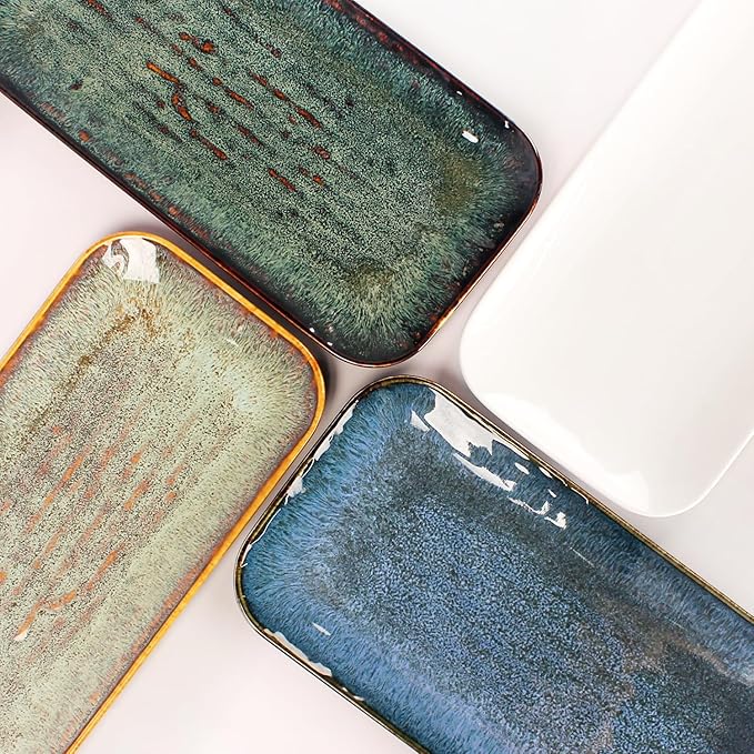 Porcelain Dinner Plates, Serving platters for entertaining, for Fruit, cheese, snack, Bread, cupcake, Salad - Scratch Resistant durable, Microwave, Dishwasher Safe, four colors 4 PCS-Ruum Studio Home