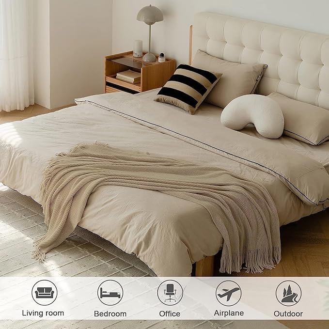 lifein Throw Blanket for Couch, Soft Boho Decor Bed Throw,Cozy Beige Knitted Chenille Small Farmhouse Lightweight Throw for Spring(Beige,60 * 80")-Ruum Studio Home