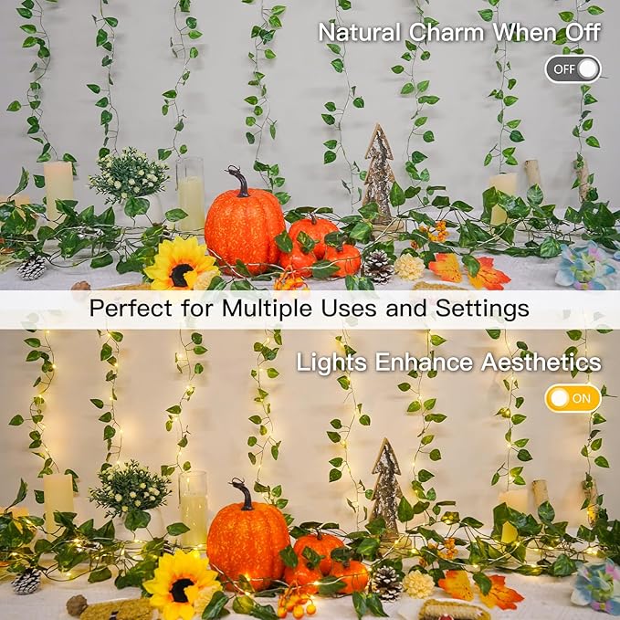 suddus Vines with Lights, 200 LED Fairy Lights with Vines, Pothos Curtain String Lights with Remote for Bedroom, Dorm, Wedding, Party, Wall, Indoor, Outdoor Decor, 6.5ft x 6.5ft-Ruum Studio Home