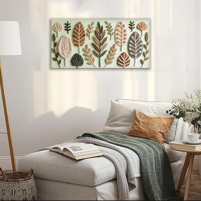 Boho Wall Art Chic Home Wall Art Modern Bohemian Feather Green Canvas Wall Art Decor For Apartment Dorm Living Room Bedroom Nursery Backdrop 20"W X 40"L Ready To Hanging-Ruum Studio Home