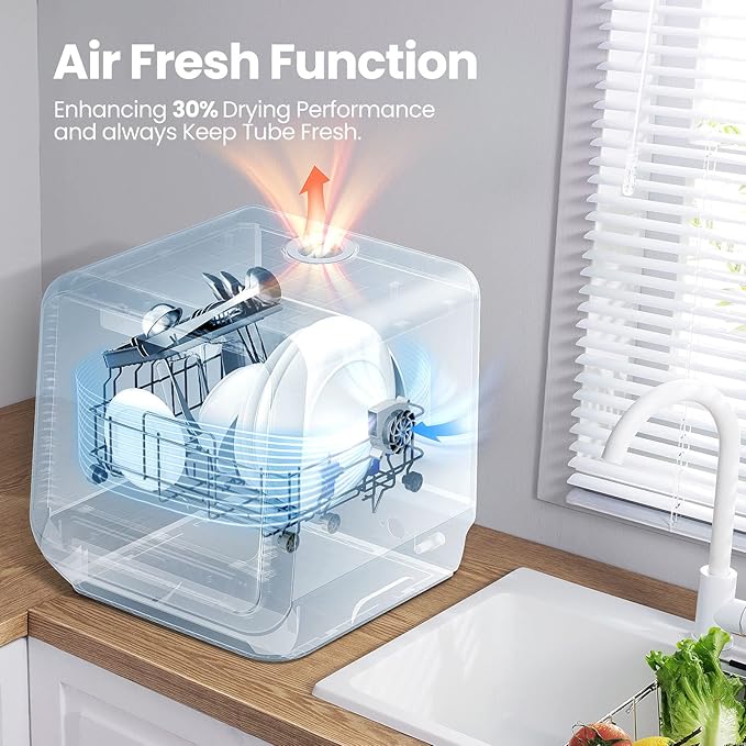 COMFEE' Portable Mini Dishwasher Countertop with 5L Built-in Water Tank for Apartments& RVs, No Hookup Needed, 6 Programs, 360° Dual Spray, 162℉ High-Temp& Air-Dry Function-Ruum Studio Home