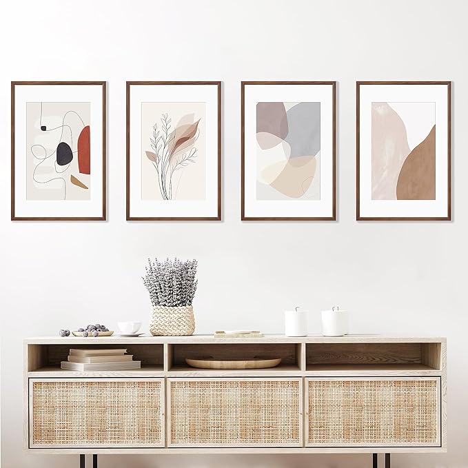 16x24 Poster Frame Set of 4 Natural Solid Walnut Photo Frames with 12x18 Removable Mat Wall Hanging Large Handcrafted Frame with HD Plexiglass Wall and Tabletop Display Large Picture Frame-Ruum Studio Home