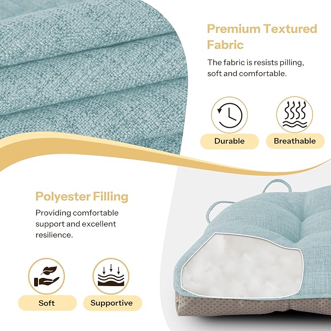 Non Slip Chair Cushions for Dining Chairs Set of 4 Kitchen Chair Cushions 18"x18"x3" Turfted Chair Pads Comfortable and Soft Seat Cushion with Ties, Aqua Blue-Ruum Studio Home