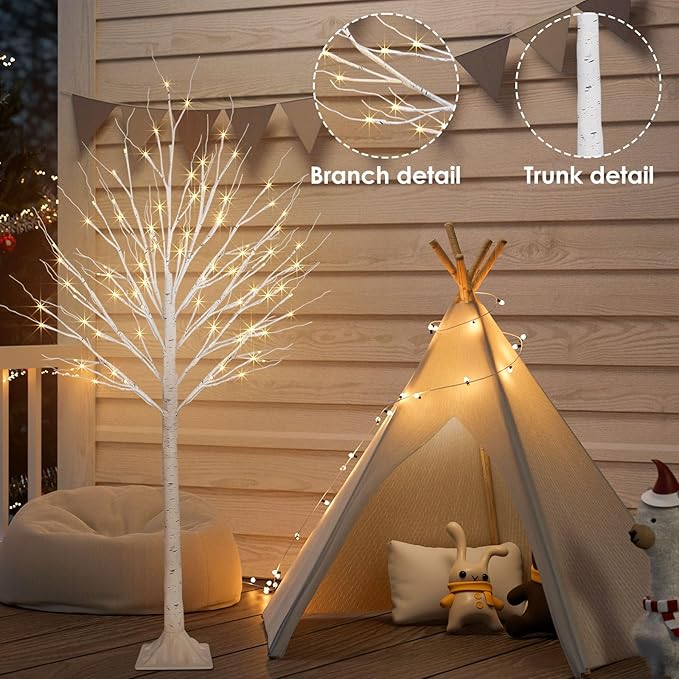 2 Pack 5FT 200LED Christmas Lighted Birch Tree, Timer Function Prelit Artificial Tree Lamp Plug in with Warm White Lights, 2 Modes Twinkling Twig Trees for Indoor Outdoor Party Christmas Decorations-Ruum Studio Home