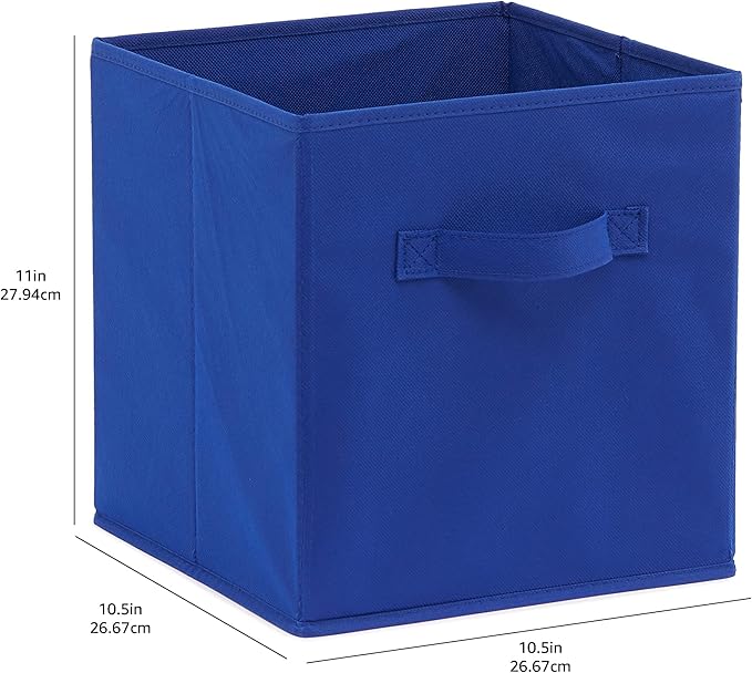 Amazon Basics Cube Organizer Storage Bins Handles, Collapsible Fabric, Pack of 6, 10.5"x10.5"x11", Navy-Ruum Studio Home