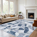Modern Abstract Blue 8X10 Area Rug for Living Room Bedroom Washable, with Non-Slip Rubber Backing Print Faux Wool Thin, Throw Large Carpet for Kids Playroom Dining Room Pet & Child Friendly-Ruum Studio Home
