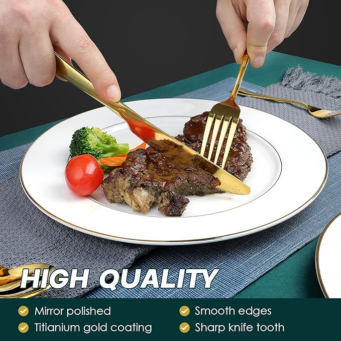 Gold Silverware Set, OGORI 40-Piece Food Grade Stainless Steel Gold Flatware Set, Kitchen Utensil Set Service for 8, Mirror Polished Tableware Cutlery Set for Home and Restaurant, Dishwasher Safe-Ruum Studio Home