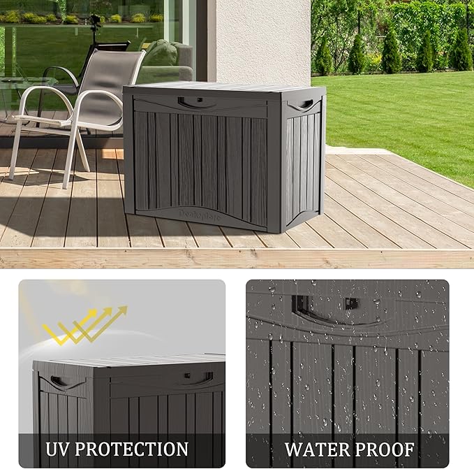 45 Gallon Double-Wall Resin Deck Box - Lockable Waterproof Outdoor Storage Box, 515bs Capacity & Doubles as Seating for Patio Furniture - Garden Tools, Pool Accessories (Brown)-Ruum Studio Home