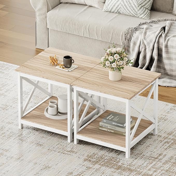 ChooChoo End Table, 24 Inch End Table with 2-Tier Storage Shelf, Side Table for Living Room, Wood Nightstand for Bedroom, Office, Oak-Ruum Studio Home