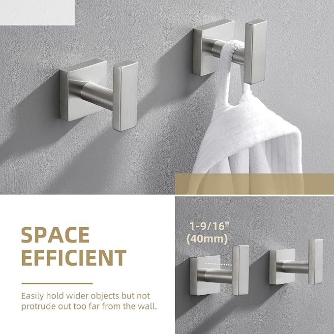 Angle Simple Bathroom Towel Hook 2 Pack, SUS304 Stainless Steel Bath Robe Holder, Modern Coat Hook Wall Mounted, Brushed Nickel-Ruum Studio Home