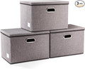 PRANDOM Large Collapsible Storage Bins with Lids [3-Pack] Linen Fabric Foldable Storage Boxes Organizer Containers Baskets Cube with Cover for Home Bedroom Closet Office Nursery (17.7x11.8x11.8)-Ruum Studio Home