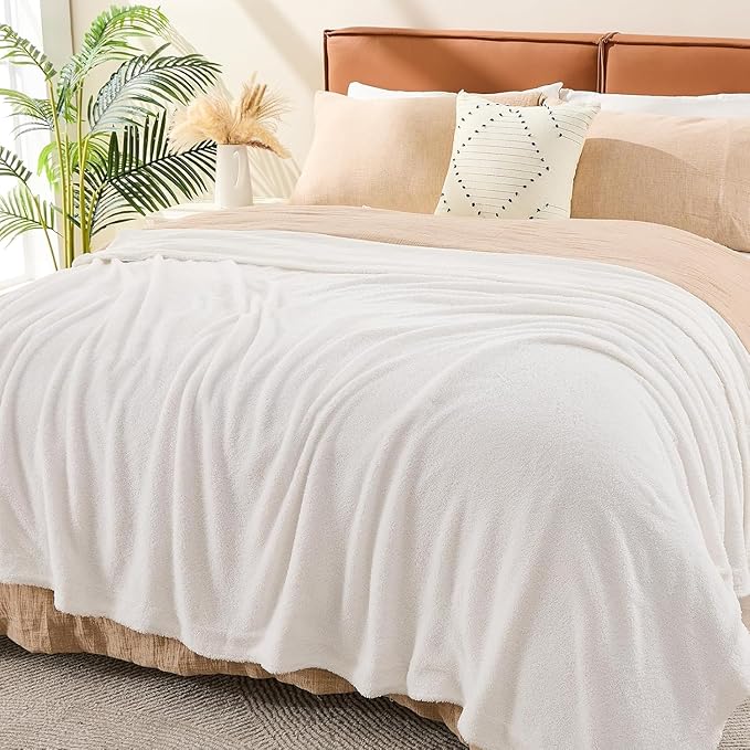 EMME Muslin and Fleece Twin Blanket Reversible - 60"*80" Cream Soft Warm Throw Blankets for Couch Bed Picnic Travel Bed-Ruum Studio Home