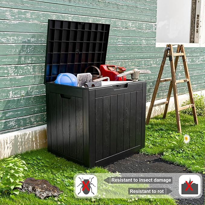 30 Gallon Outdoor Deck Box,Storage Lockable Waterproof Patio Furniture,Garden Tools,Cushions,Pool Accessories Outside Storage Resin Box(Black)-Ruum Studio Home