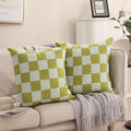 Alysheer Checkered Embroidered Decorative Throw Pillow Covers 18"x 18" Set of 2, Farmhouse Cottage Blue Green Designer Plaid Patterned Cotton Accent Cushion Case for Sofa Couch Bed Living Room-Ruum Studio Home