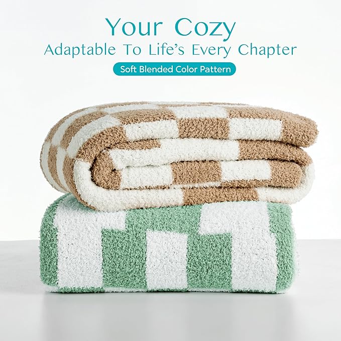 Joiedomi Throw Blanket for Couch, Sage Green Checkered Knitted Blankets Gifts for Women Mom Girls, Cozy Cute Soft Throw Home Room Decor Aesthetic Women Mothers Birthday Gifts 50x60 Inches-Ruum Studio Home