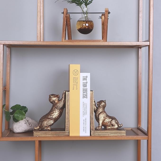 Book Ends for Shelves to Hold Books Heavy Duty,Decorative Bookend for Bookshelf Décor,Cute Animal Cat Book Stopper Cat Statues for Home, Office Desk Decoration,1pair-Ruum Studio Home