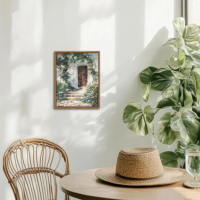 Floating Framed Canvas Vintage Wall Art, Rustic Cottage Spring Garden Oil Paintings Print, Country Floral Pictures Wall Decor for Living Room Bedroom Office Home Decor 8x10 inch-Ruum Studio Home