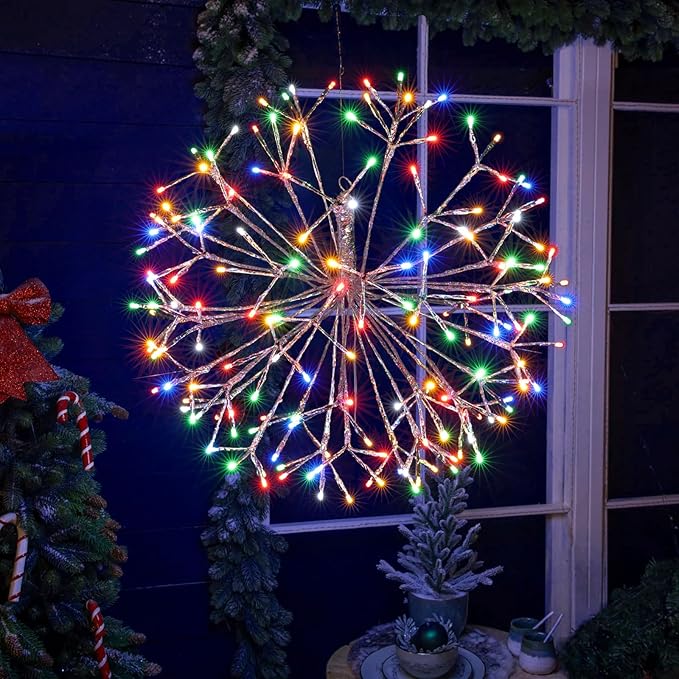 Christmas led Sparkle Ball Hanging Outdoor décorations -Haning Twig Ball,Snowflake Ornament Lights Indoor Outdoor Festive Holiday Décor 24Inch (Mutilcolor)-Ruum Studio Home