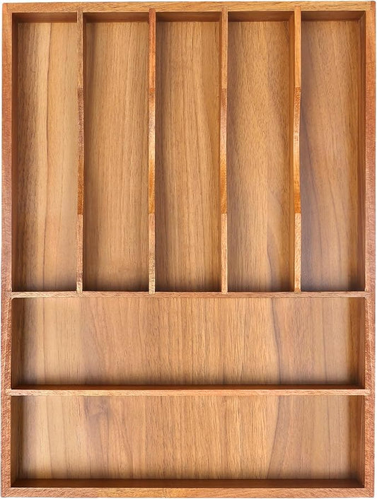 Bellsal Bamboo Silverware Organizer, 12"x15.7" Utensil Holder Cutlery Tray with Grooved Drawer Dividers for Kitchen Flatware, Bedroom, Office (7 Slot, Acacia)-Ruum Studio Home