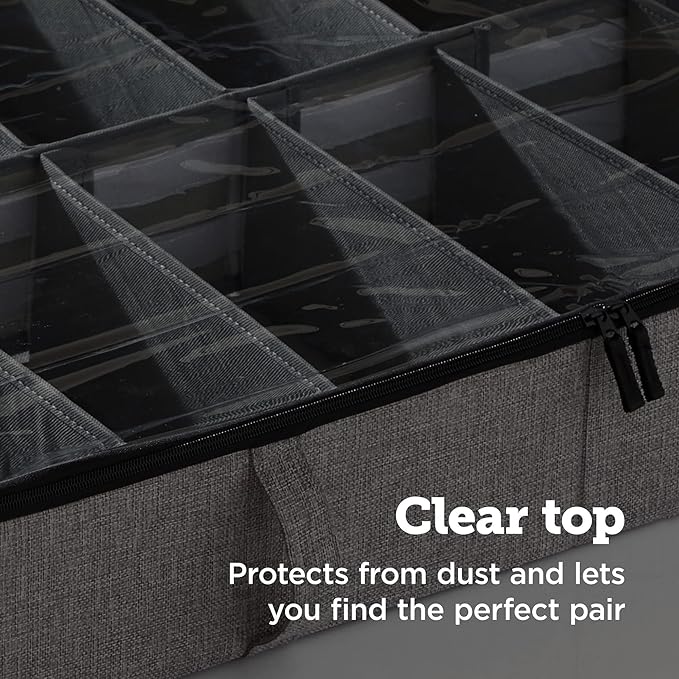 storageLAB Slim Under Bed Storage Containers, Closet Organizers with Sturdy Handles for Clothes, Comforters, and Accessories, Use Under or at the End of the Bed - 2 Pack, Adjustable Dividers, Grey-Ruum Studio Home
