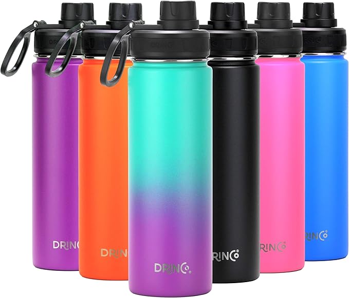 DRINCO Stainless Steel Water Bottle Spout Lid Vacuum Insulated Double Wall Water Bottle Wide Mouth (40oz 32oz 22oz 18oz 14oz) Leak Proof Keeps Cold or Hot (22 oz, 22oz Ombre Fuschia Teal)-Ruum Studio Home