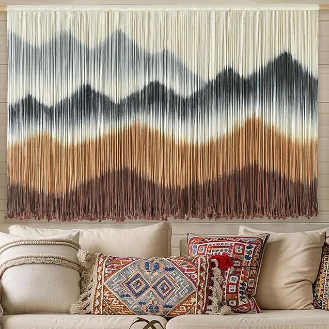 Macrame Wall Hanging Mountain Wall Art Dip-Dyed Macrame Wall Decor Modern Wall Decor Fiber Wall Art Craftsmanship 57" Wx35"L-Ruum Studio Home