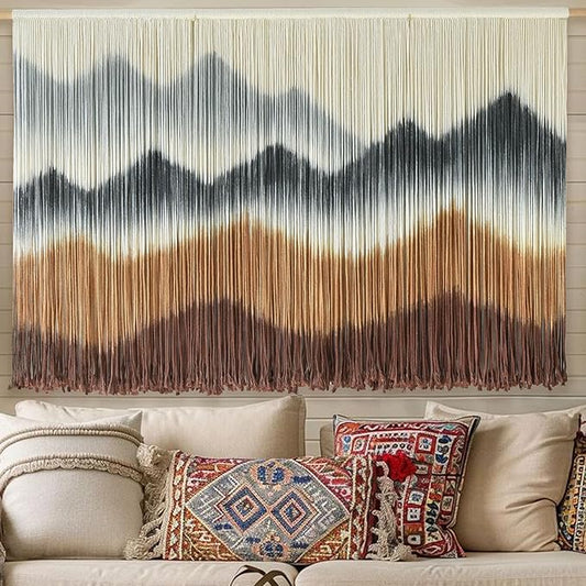 Macrame Wall Hanging Mountain Wall Art Dip-Dyed Macrame Wall Decor Modern Wall Decor Fiber Wall Art Craftsmanship 57" Wx35"L-Ruum Studio Home