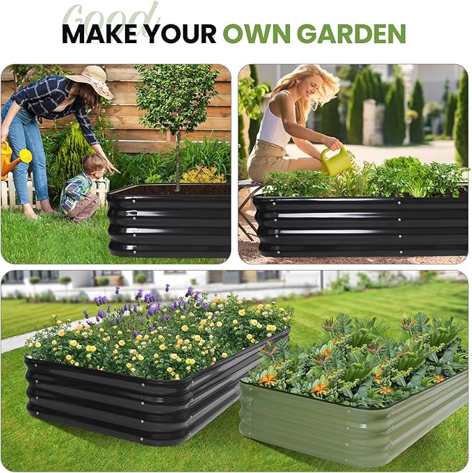5-in-1 Adjustable Raised Garden Bed Kit | Galvanized Planter Boxes for Vegetables, Flowers | 12" Tall, Multiple Sizes (8x3x1ft, 9x2x1ft, 10x1x1ft, 6x5x1ft, 7x4x1ft) | Outdoor Metal Raised Bed, Grey-Ruum Studio Home