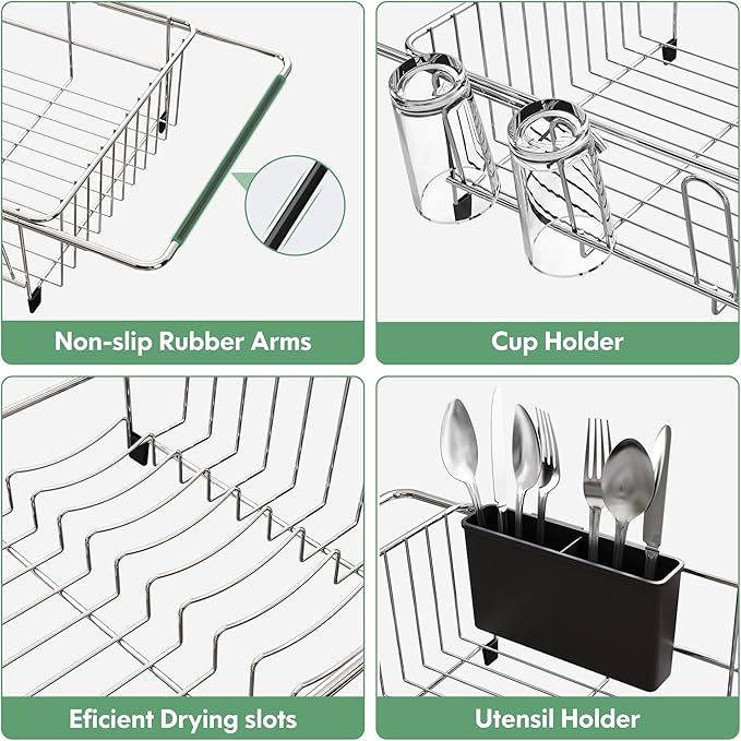 MAJALiS Dish Drying Rack in Sink - Small Dish Drainers for Kitchen Sink, Over The Sink Dish Racks with Utensil Holder, Stainless Steel Dish Rack in Sink, Silver-Ruum Studio Home