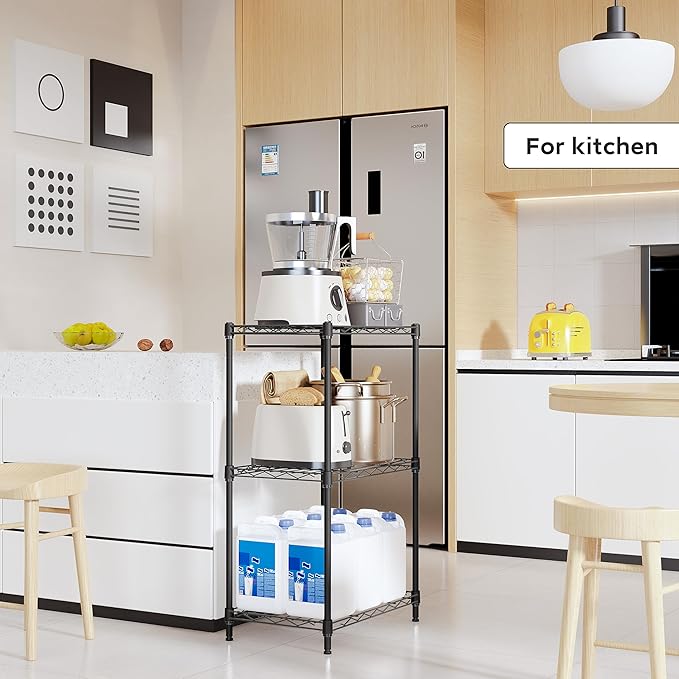3 Tiers Shelf Metal Storage Shelves Wire Rack Closet Organizers with Wheel for Garage Kitchen Bathroom Laundry Black 11.8" D x 17.7" W x 28.8" H-Ruum Studio Home